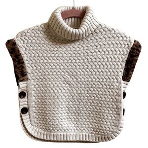 Aspen Kids Girls Poncho Sweater Cream Sleeveles Knit Turtleneck Faux Fur 5/6
